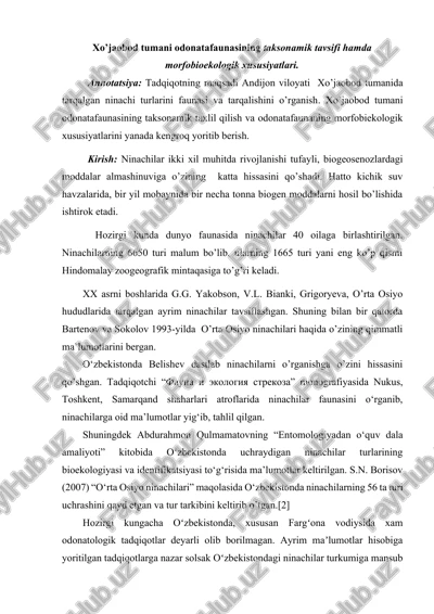 odonatafaunasining taksonamik tavsifi hamda morfobioekologik xususiyatlari — DOCX