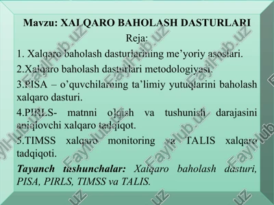 xalqaro baholash dasturlari — PPT