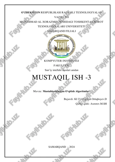 mustahkamlangan o'qitish algoritmlari — PDF