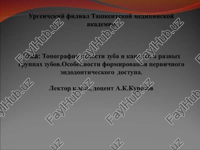 tpografiya polosti zuba i kanalov v raznix gruppax zubov — PPT