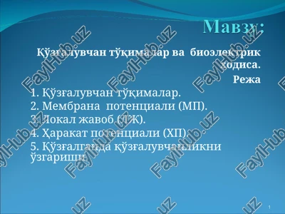 qo'zg'aluvchan to'qimalar va bioelektrik xodisa — PPT