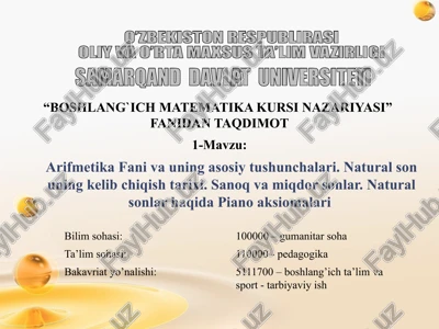 boshlang`ich matematika kursi nazariyasi — PPTX