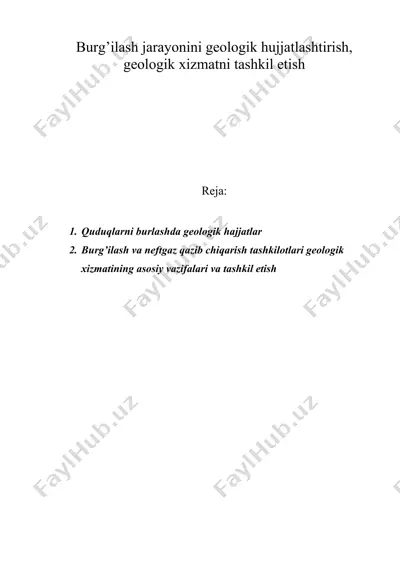 burg’ilash jarayonini geologik hujjatlashtirish, geologik xizmatni tashkil etish — DOC