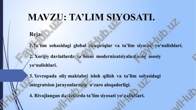ta'lim siyosati — PPTX