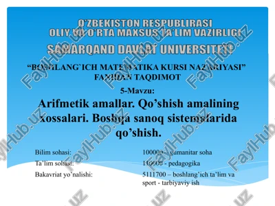 boshlang`ich matematika kursi nazariyasi — PPTX