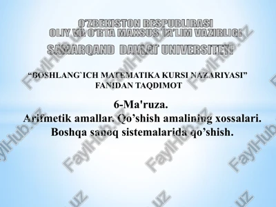 boshlang`ich matematika kursi nazariyasi — PPTX