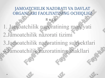 jamoatchilik nazorati va davlat organlari faoliyatining ochiqligi — PPTX