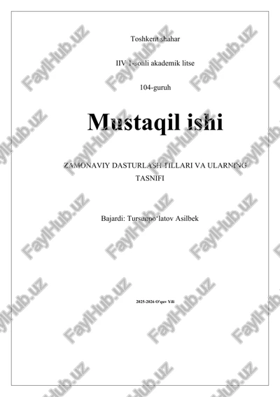 zamonaviy dasturlash tillari va ularning tasnifi — DOCX