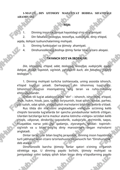 din ijtimoiy madaniyat hodisa sifatidagi ahamiyati — DOCX