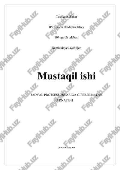 jadval protsessorlariga gipersilkalar oʻrnatish — DOCX