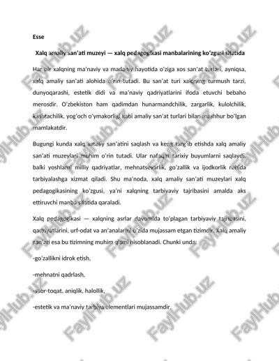 xalq amaliy sanʼati muzeyilari — DOCX