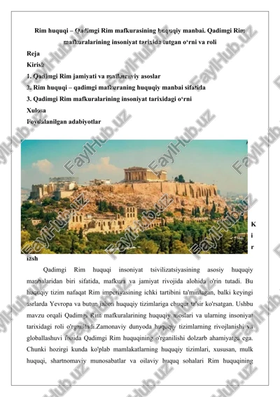 qadimgi rim mafkuralarining huquqiy asoslar — DOCX