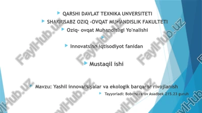 yashil innovatsiyalar va ekologik barqaror rivojlanish — PPTX
