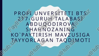 abduqodirova shahnozaning ko`paytirish mavzusiga tayyorlagan taqdimoti — PPTX