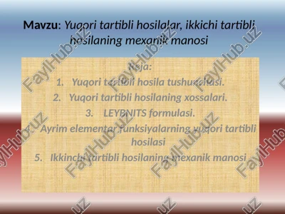yuqori tartibli hosilalar, ikkichi tartibli hosilaning mexanik manosi — PPTX
