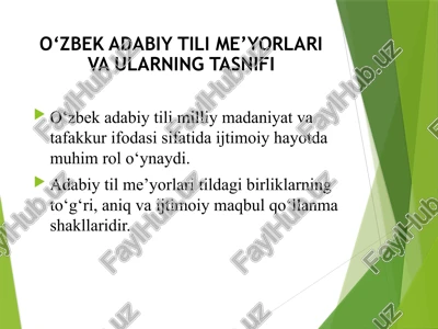o‘zbek adabiy tili me’yorlari va ularning tasnifi — PPTX