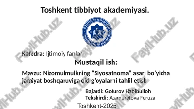 nizomulmulkning "siyosatnoma" asari — PPTX