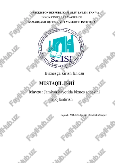 jamiyat hayotida biznes sohasini rivojlantirish — DOCX