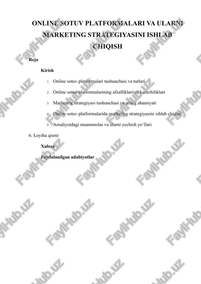 online sotuv platformalari va ularni marketing strategiyasini ishlab chiqish — DOCX