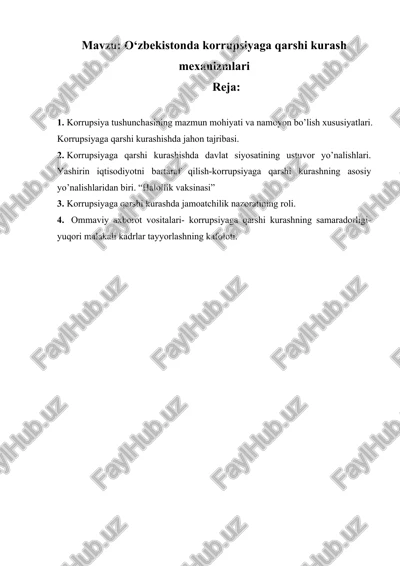 o‘zbekistonda korrupsiyaga qarshi kurash mexanizmlari — DOCX
