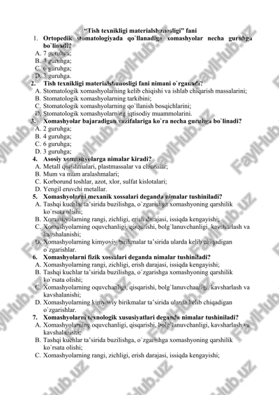tish texnikligi materialshunosligi fani — DOCX