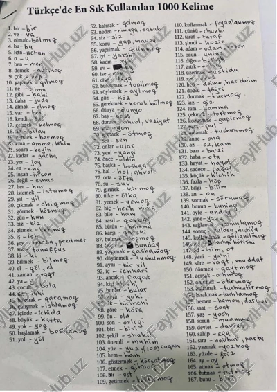 turk tilidan 1000ta so’zlar — PDF