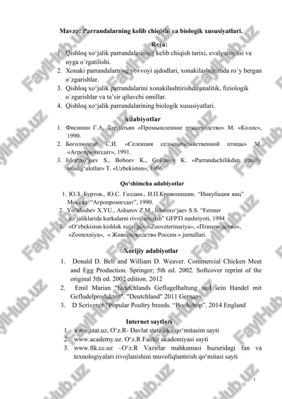 parrandalarning kelib chiqishi va biologik xususiyatlari — DOCX