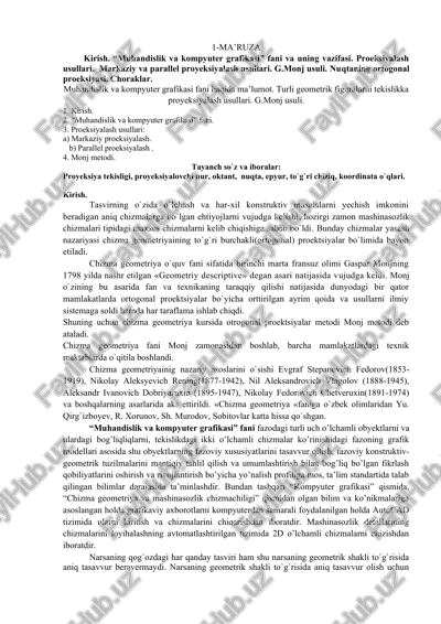 muhandislik va kompyuter grafikasi — DOCX