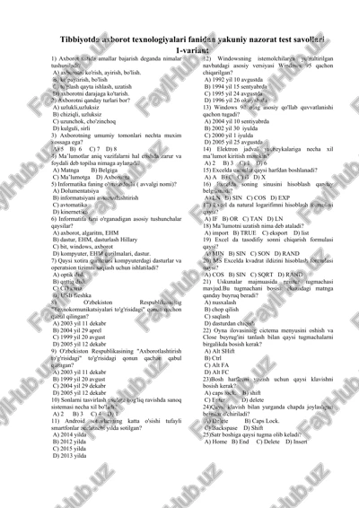 tibbiyotda axborot texnologiyalari fanidan yakuniy nazorat test savollari — DOCX