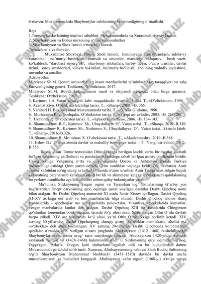 movarounnahrda shayboniylar sulolasining hukmronligining o‘rnatilishi — DOCX