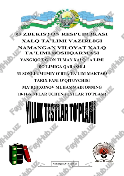 10-sinf o’zbekiston tarixi yiillik ichki monitorin test(i variant ) 20 ta — DOCX