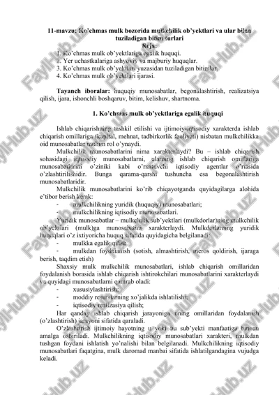 ko’chmas mulk bozorida mulkchilik ob’yektlari va ular bilan tuziladigan bitim turlari — DOCX