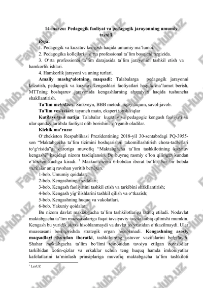 pedagogik faoliyat va pedagogik jarayonning umumiy tasnifi — DOCX