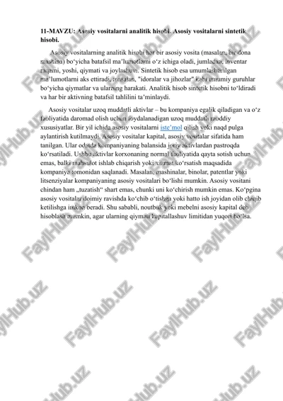 asosiy vositalarni analitik hisobi. asosiy vositalarni sintetik hisobi — DOCX