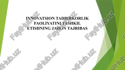 innovatsion tadbirkorlik faoliyatini tashkil etishning jahon tajribasi — PPTX