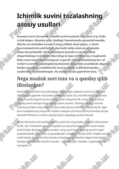 ichimlik suvini tozalashning asosiy usullari — DOCX