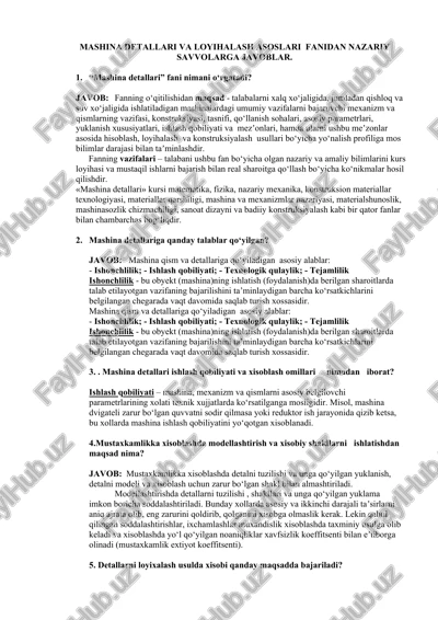 mashina detallari va loyihalash asoslari — DOCX