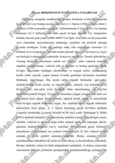 biokimyoviy evolutsiya nazariyasi — DOCX