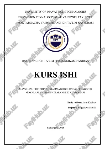 zahiridddin muhammad boburning pedagogik ğoyalari va marifatparvarlik xizmatlari — DOCX