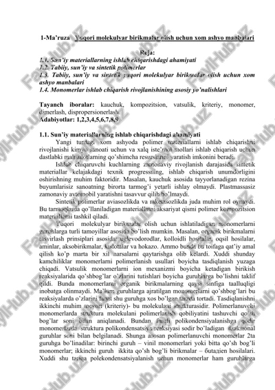 sun’iy materiallarning ishlab chiqarishdagi ahamiyati — DOCX