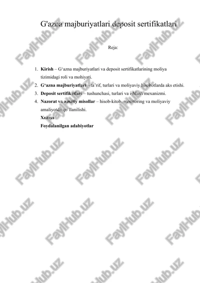 g'azna majburiyatlari deposit sertifikatlari — DOCX