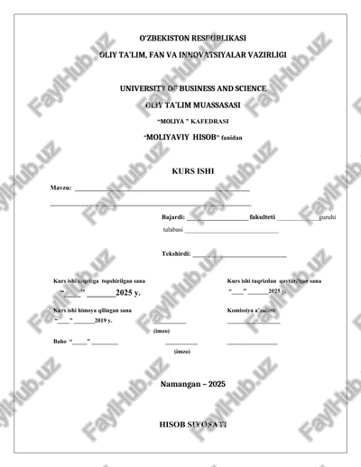 kurs ishi "moliyaviy hisob" — DOCX