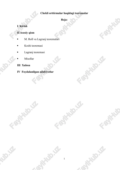 chekli orttirmalar haqidagi teoremalar — DOC
