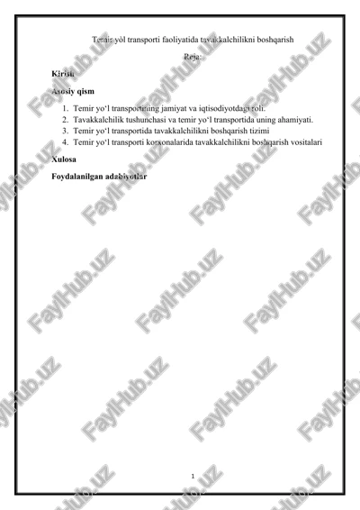 temir yòl transporti faoliyatida tavakkalchilikni boshqarish — DOCX