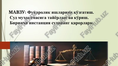 fuqarolik ishlarini qo'zg'atish. sud muhokamasiga tayyorlash va ko'rish. birinchi instantsiya sudining qarorlari — PPTX