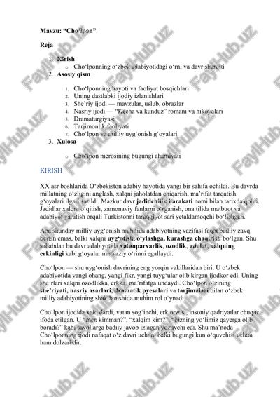 cho'lpon haqida kurs ishi — DOCX
