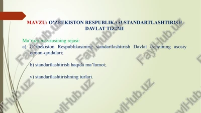 oʼzbekiston respublikasi standartlashtirish davlat tizimi — PPTX