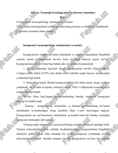 tarmoqli texnologiyalari va internet xizmatlari. — DOCX
