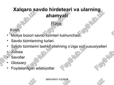 moliya bozori savdo tizimlari tushunchasi — PPT