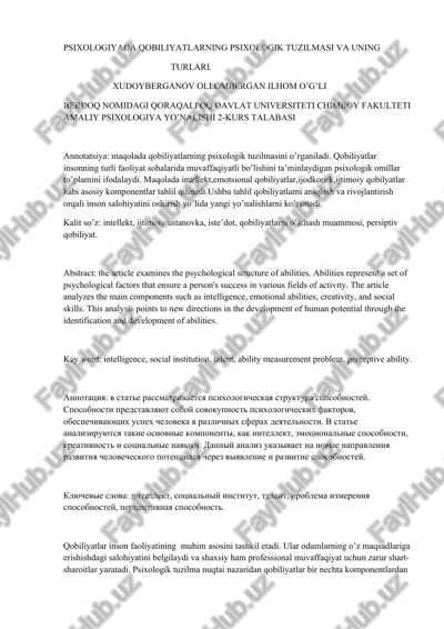 qobiliyatların psixologik tuzilması — DOCX